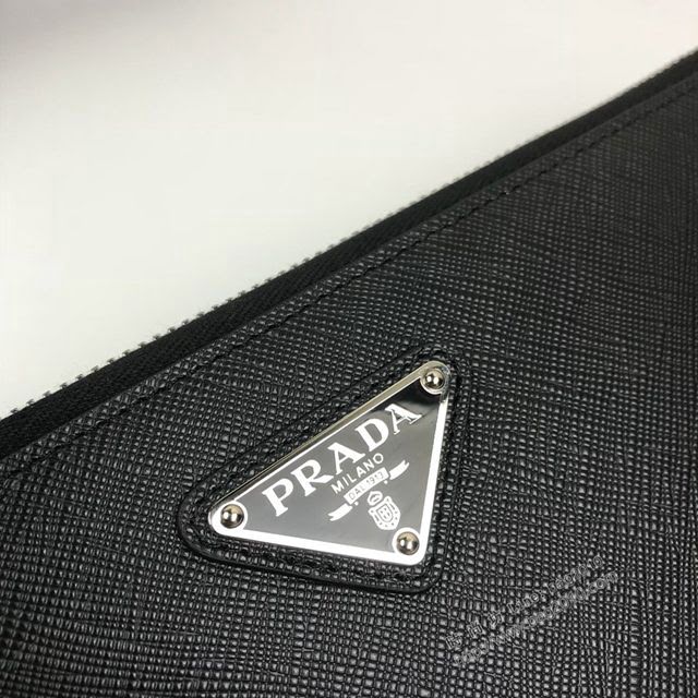 prada手包 普拉達新款皮革手拿包 2NH005 PRADA十字紋牛皮黑色手拿包  pyd2243